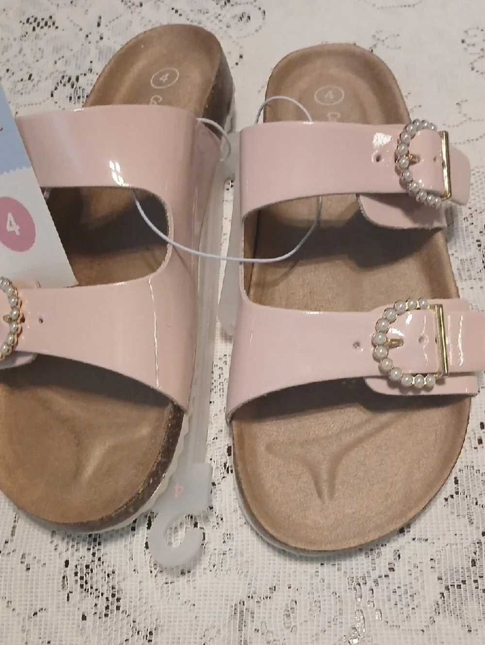 Cat & Jack Pale Pink Patent Slide Sandals with Jeweled Buckle - Women